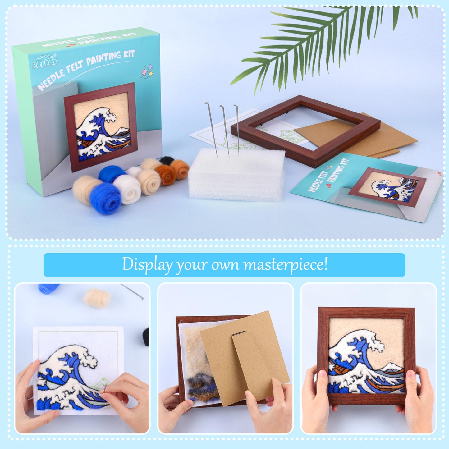 Needle Felting Kit for Beginners - Wool Felt Painting Gifts for Girls Kids Adults, The Great Wave…