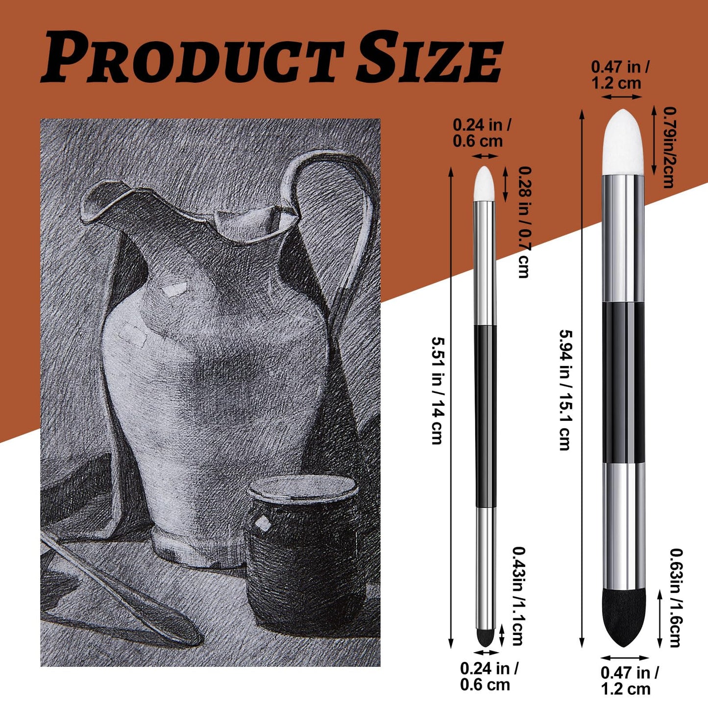 Kosiz 12 Pcs Blending Sponge Pen Double Headed Rub and Buff Washable Sketch Rubbing Sponge Brush Wipe Reusable Blending Stump Drawing Art Blenders for Artist Highlight Shadow Detail Tool (White,Black)