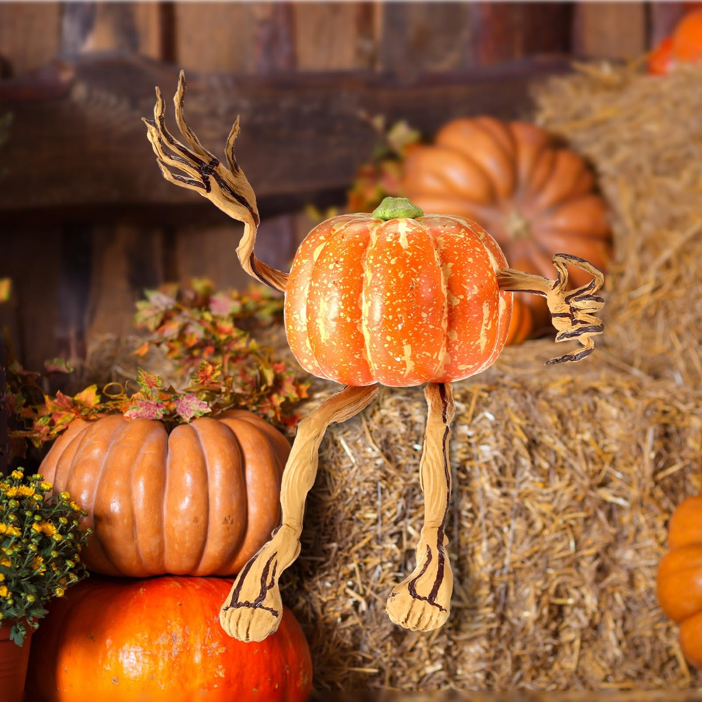 Arrowbash Set of 4 Bendable Pumpkin Arms and Legs Scary Outdoor Halloween Pumpkin Decor Spooky Vine Design Halloween Outdoor Decorations for Outside Porch Yard