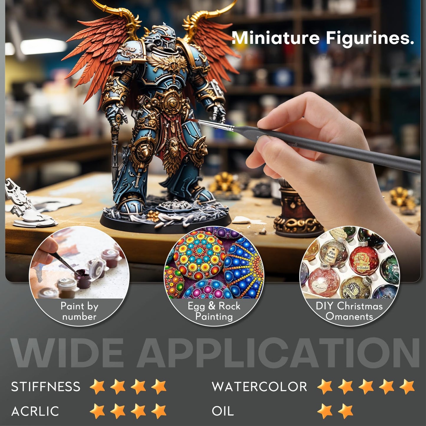 Golden Maple Miniature Paint Brushe 15pcs - Micro Detail Paint Brush Set, Small Fine Model Brushes for Acrylic, Watercolor & Paint by Number, Figurine - Gray, Size 0 1 2