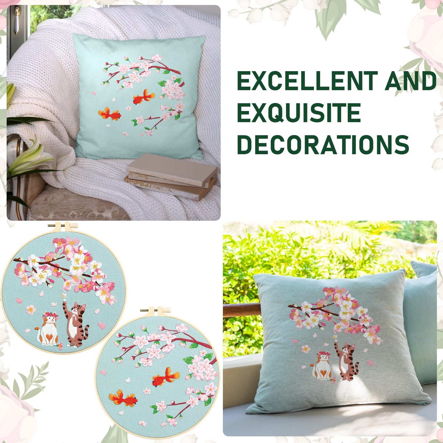 5 Sets Floral Embroidery Kit for Beginners Adults Flower Embroidery Starter Cross Stitch Kits with Flower Stamped Patterns and Instructions Include Hoop Threads Needles Fabric for Art Starter
