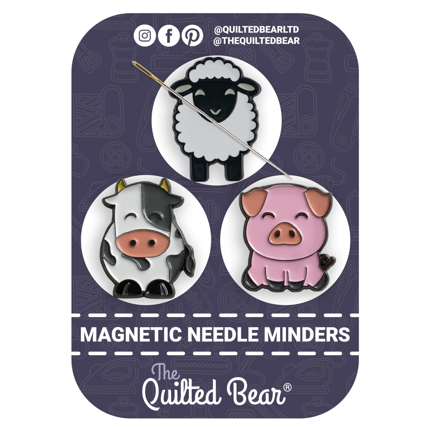 The Quilted Bear Needle Minder - Needle Minder Magnet for Keeping Sewing & Embroidery Needles, Cross Stitch Needles Safe When Stitching Cross Stitch Supplies & Embroidery Supplies (Sheep, Cow & Pig)