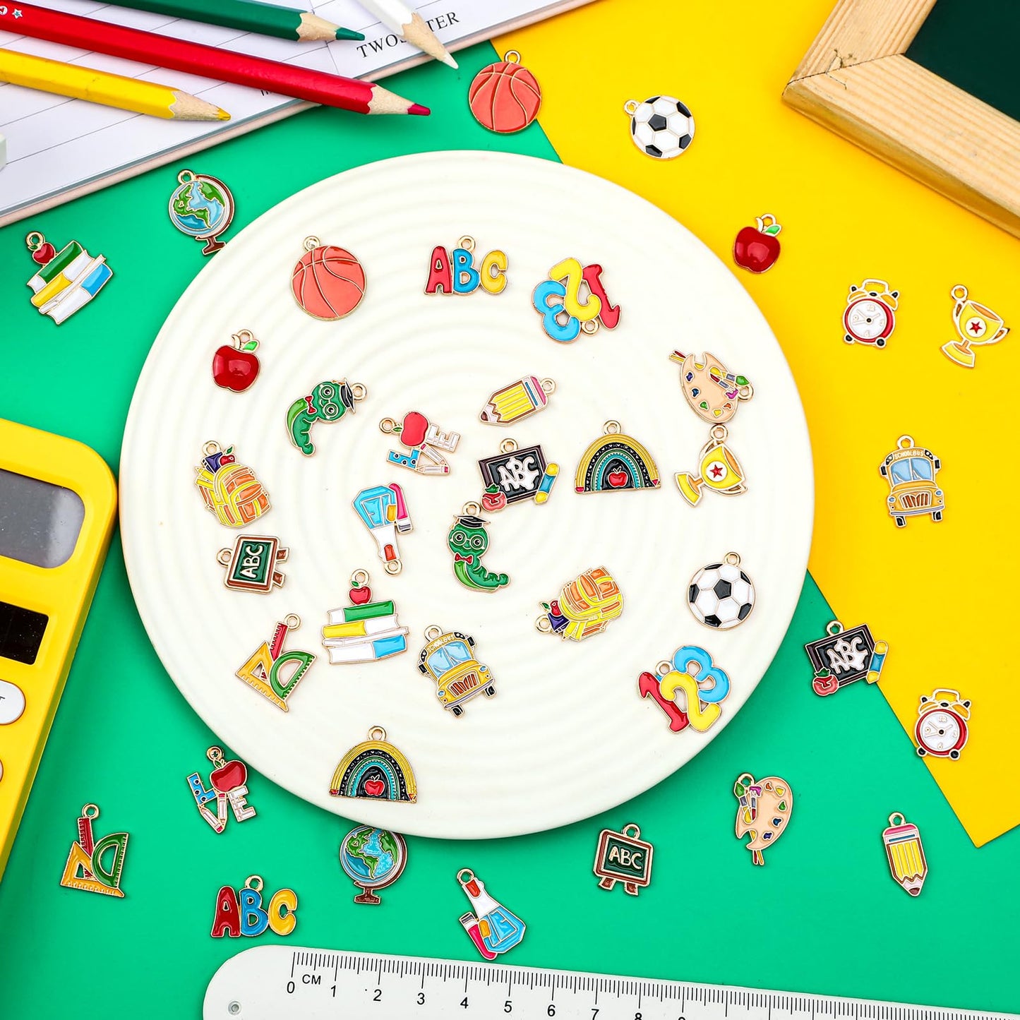 MARFOREVER Back to School Charms, 40Pcs/20 Pairs Teacher Charms for Jewelry Making, First Day of School Enamel Pencil Book Blackboard Pendants for Bracelet Necklace Earrings
