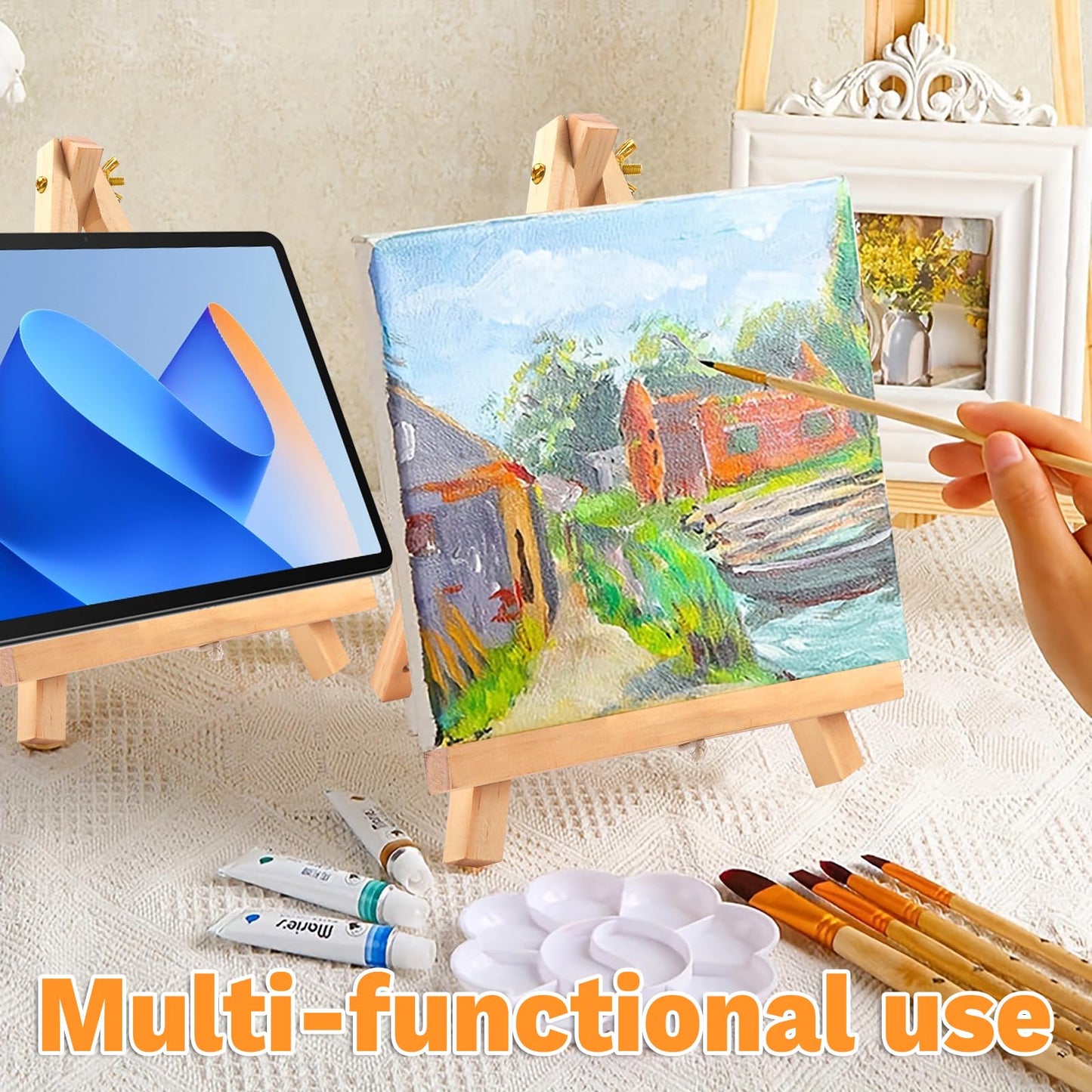 10 Pack 9 Inch Wood Easels,Art Craft Painting Easel,Table Top Easels for Painting, for Painting Party Displaying Canvases, Photos Mini Display Tripod Apply to Kids Artist Adults Students Etc