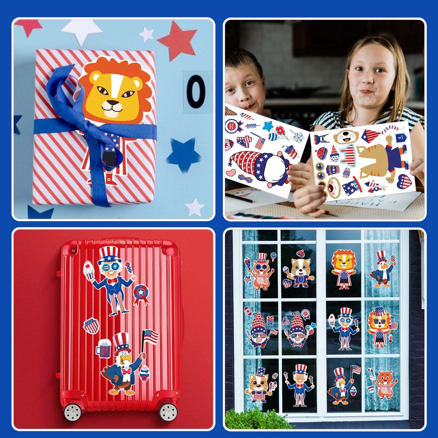 24 Sheets 4th of July Sticker, Make-a-face Sticker for Kids, Independence Day Make Your Own Stickers, Fourth of July American Birthday Patriotic Crafts Stickers, Veterans, Memorial Day