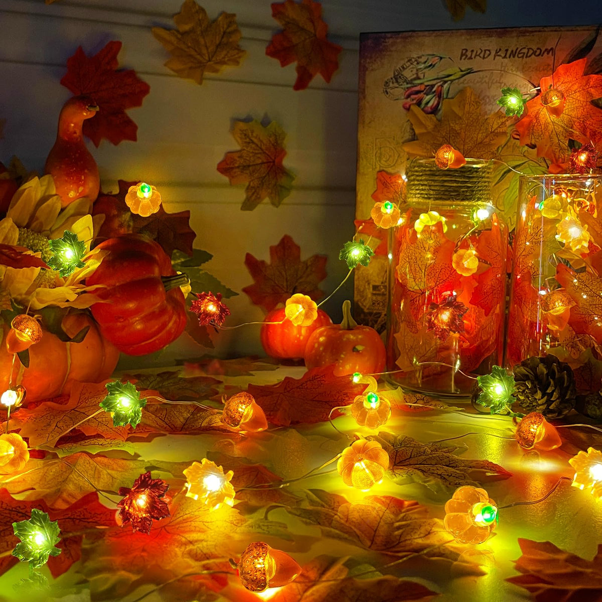 Fall Decor 2 Pack 3D Fall Thanksgiving Pumpkin Lights Total 40LED/13FT