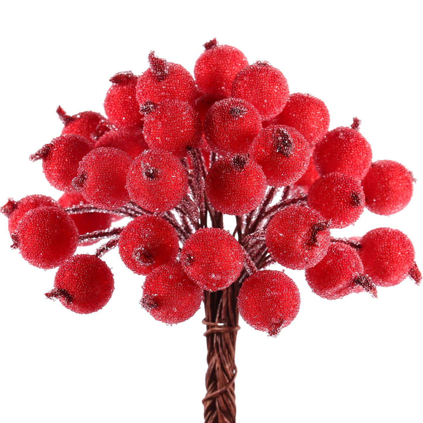 Tatuo 400 Pcs Fresh Red Berries Stems 12 mm Artificial Frosted Holly Berries for Christmas Tree Decor Rustic Fake Simulation Mini Berry Fruit for Christmas Wreath DIY Craft Xmas Party Supply