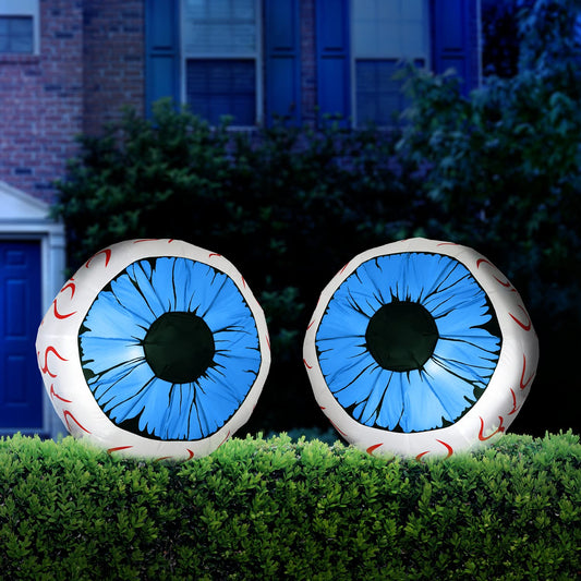 3Ft Halloween Inflatable Large Set of Eyes, Light Up Eyeball with Build-in LEDs, Blow Up Inflatable for Halloween Party Indoor, Outdoor, Yard, Garden, Lawn Decorations for Yard (Blue)