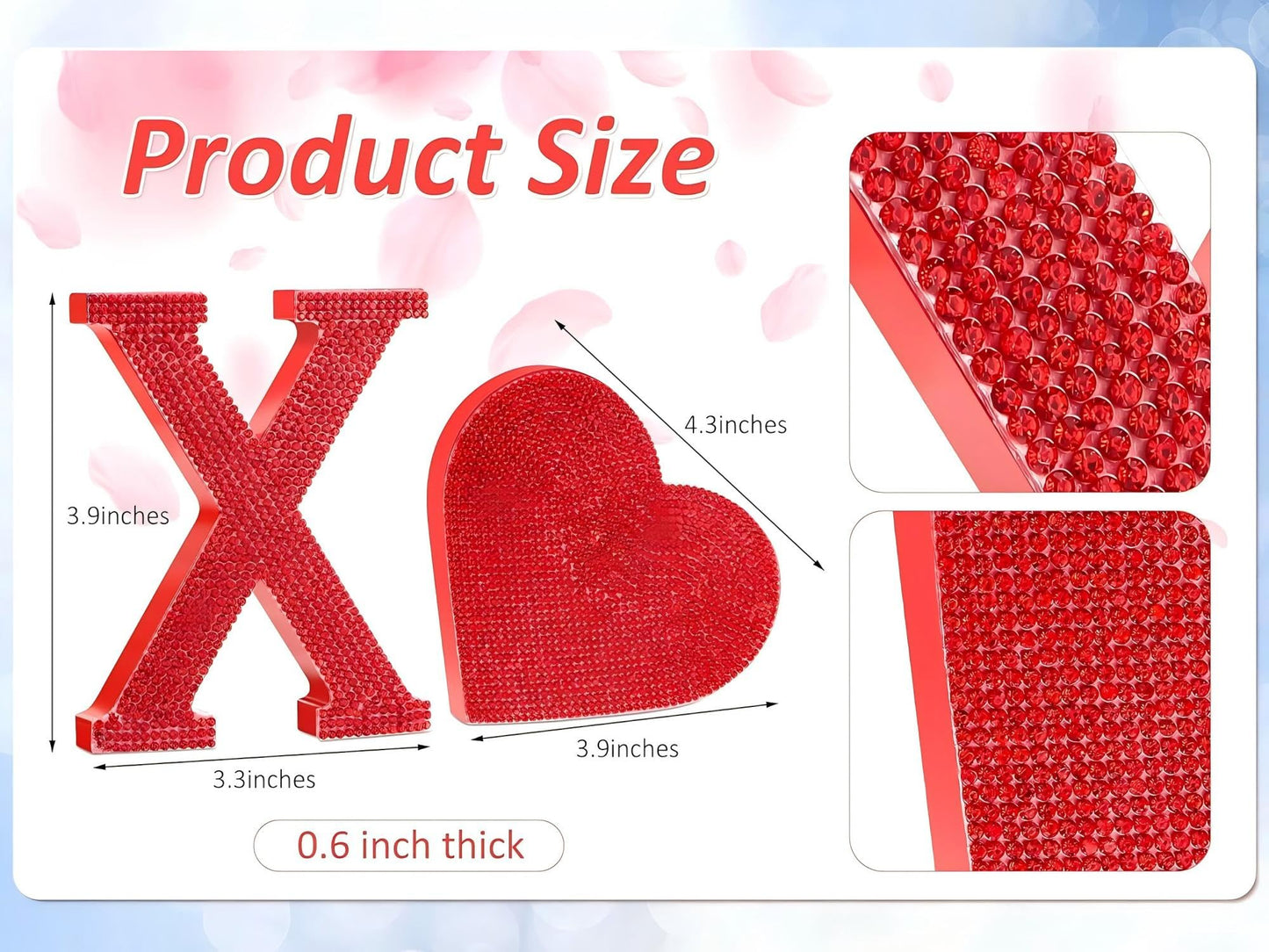 Wood Valentine's Day Table Decorations Freestanding Block Red Cutout Letters with Rhinestone Decor for Valentine's Day Anniversary Wedding Party Favor(Sweet Style)