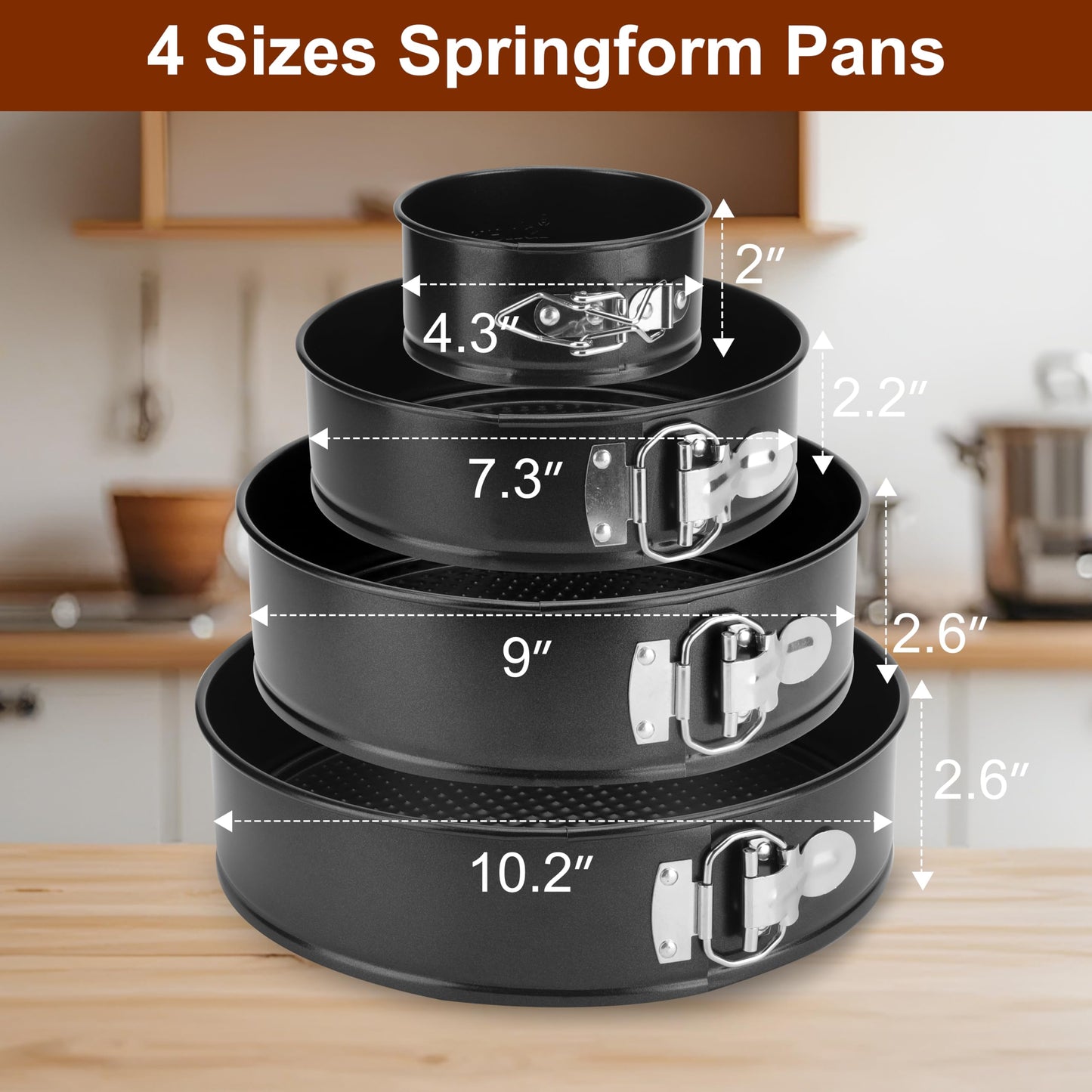 isheTao Springform Pan Set of 4, 4/7/9/10inch Cake Pan, Non-Stick Leak-Proof with Removable Bottom, Cheesecake Pan for Baking, Black