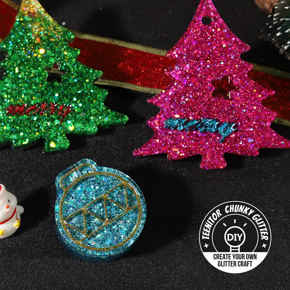 Festival Chunky and Fine Glitter Powder Mix, Teenitor 32 Colors Chunky Sequins, Iridescent Glitter Flakes, Cosmetic Face Body Eye Hair Nail Art Resin Tumbler Loose Glitter