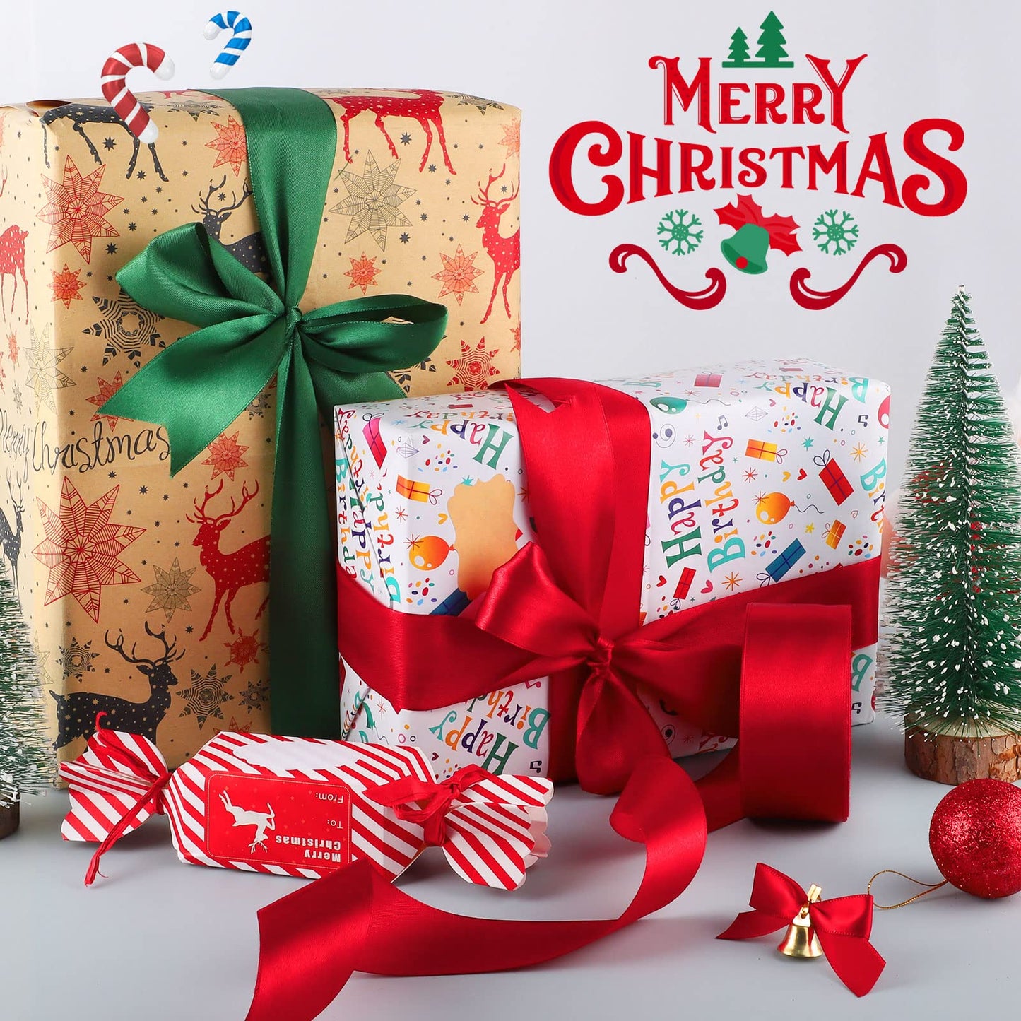 2 Rolls Christmas Ribbon 1.6 Inch X 50 Yards Red and Forest Green Ribbon Double Face Polyester Satin Ribbon Wide Holiday Ribbon for Wedding Gift Wrapping Crafts