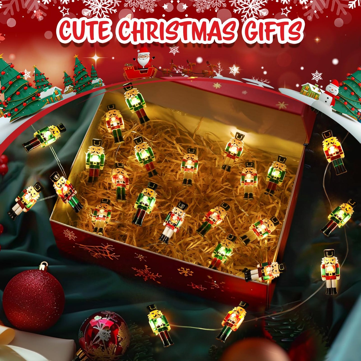 Christmas Decorations Indoor 10FT 30 LED Nutcracker String Lights Cute Fairy Lights Indoor Outdoor for New Year Party, Fireplace, Window, Front Door