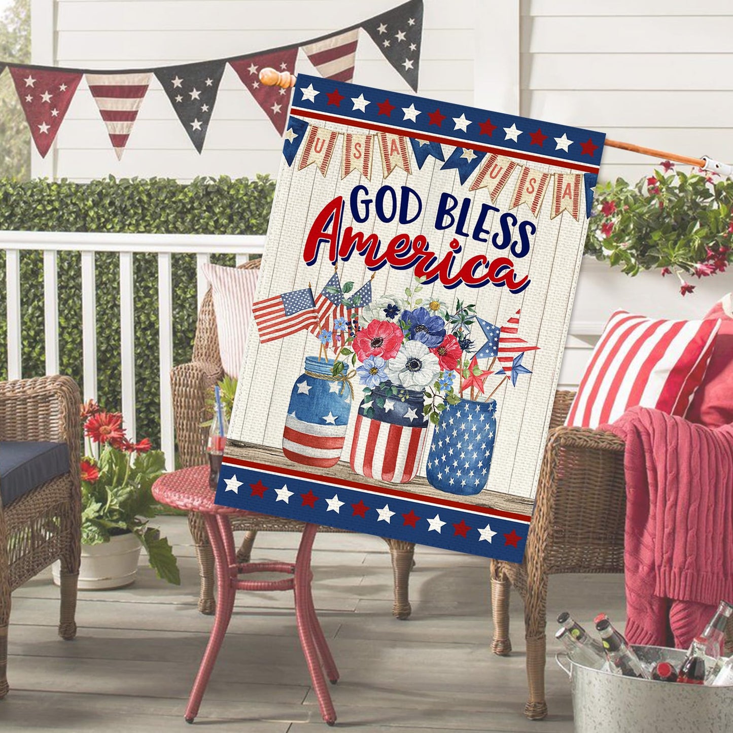 Baccessor 4th of July Patriotic House Flag Double Sided Memorial Day God Bless America Flower Vase Independence Day Yard Flag Outdoor Outside Holiday Decoration 28x40 Inch (Large)