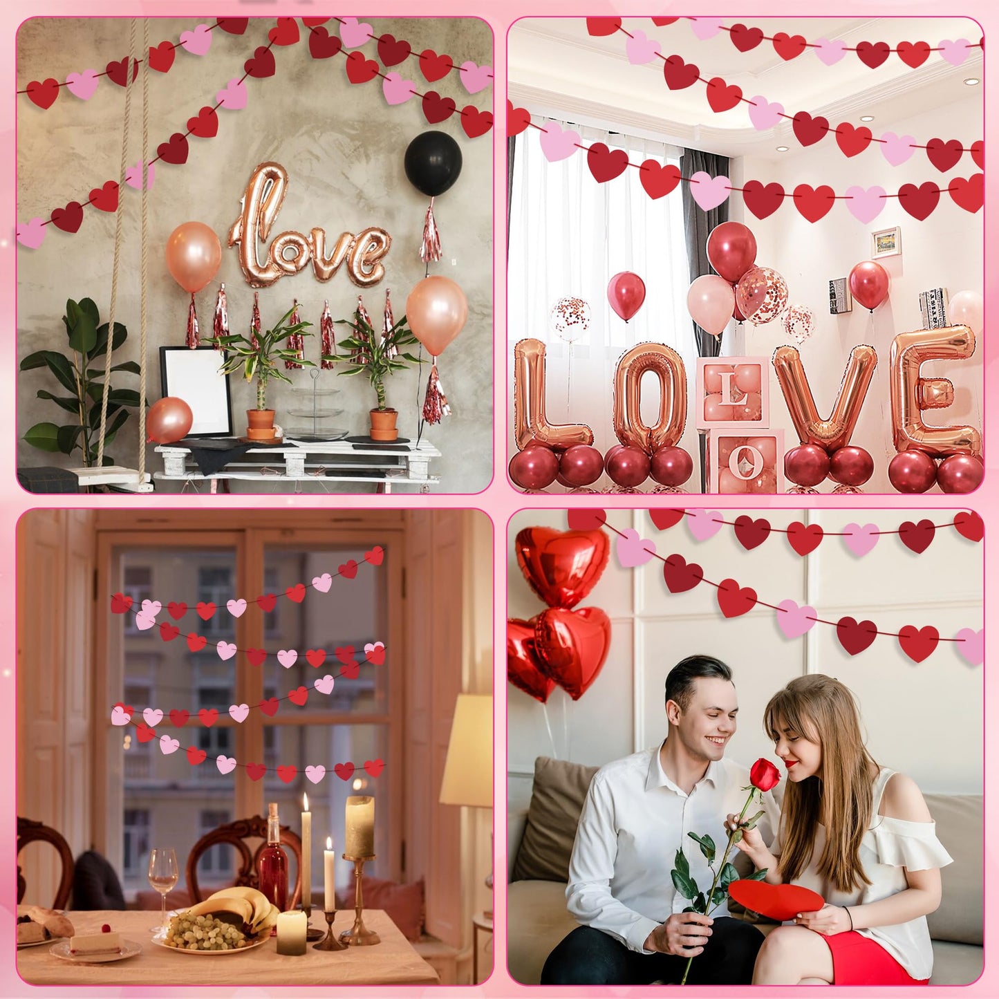 Valentines Day Decorations - Heart Valentines Garland - 40 Pack Valentine's Day Backdrop Banner Valentine's Day Accessories Party Favors for Door Wall Classroom School Home-Valentines Day Decor