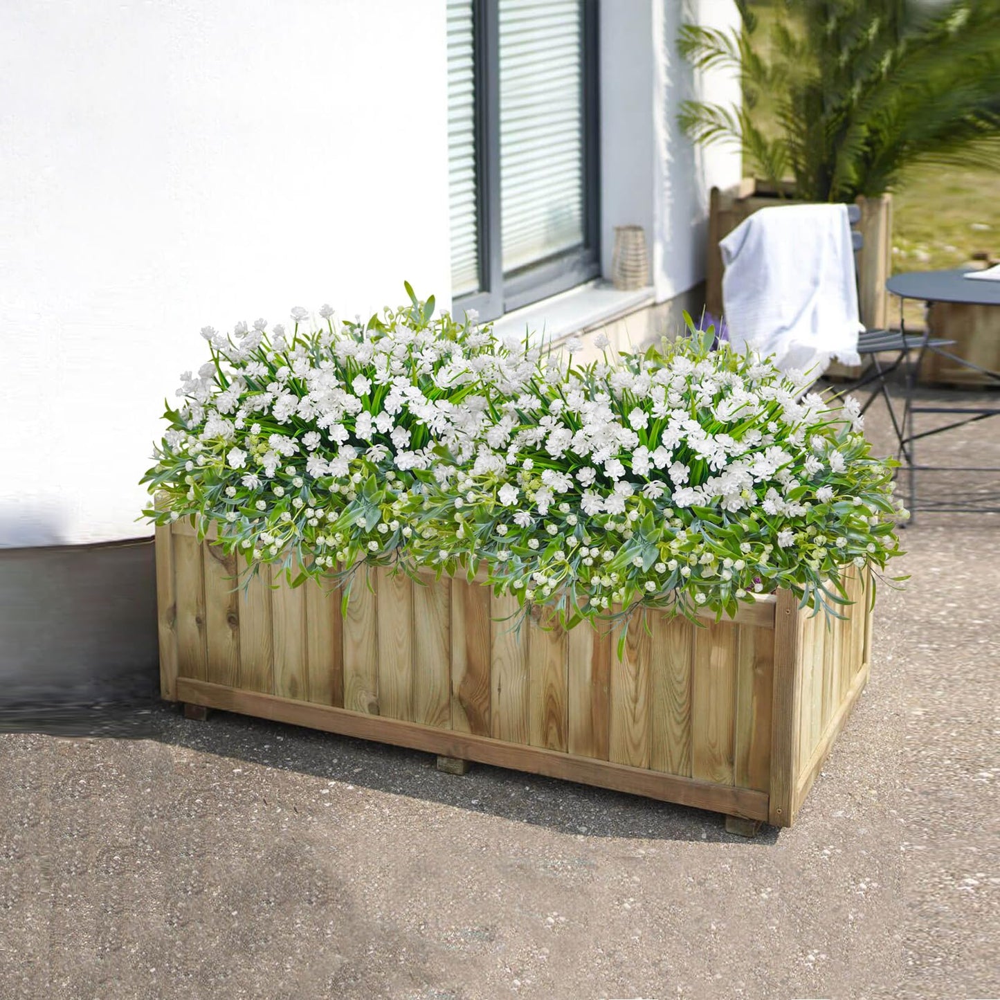 Ruidazon 36 Pcs Artificial Flowers for Outdoor, UV Resistant Outdoor Fake Plants Faux Plastic Flowers Shrubs for Outside Garden Patio Porch Window Box Spring Summer Decor (Mixed White)