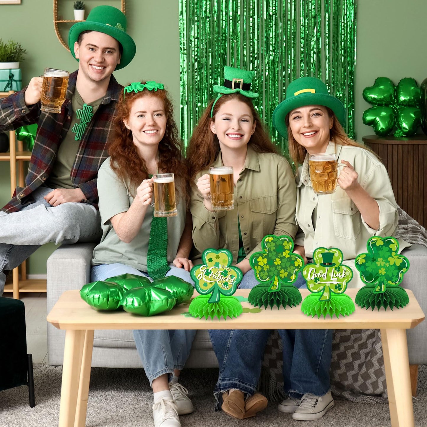 DTOFOOT St Patricks Day Table Decoration 10 Pack Shamrock Honeycomb Centerpieces for Table Irish Clover Table Topper Decor St. Patrick's Day Irish Holiday Party Favor Supplies