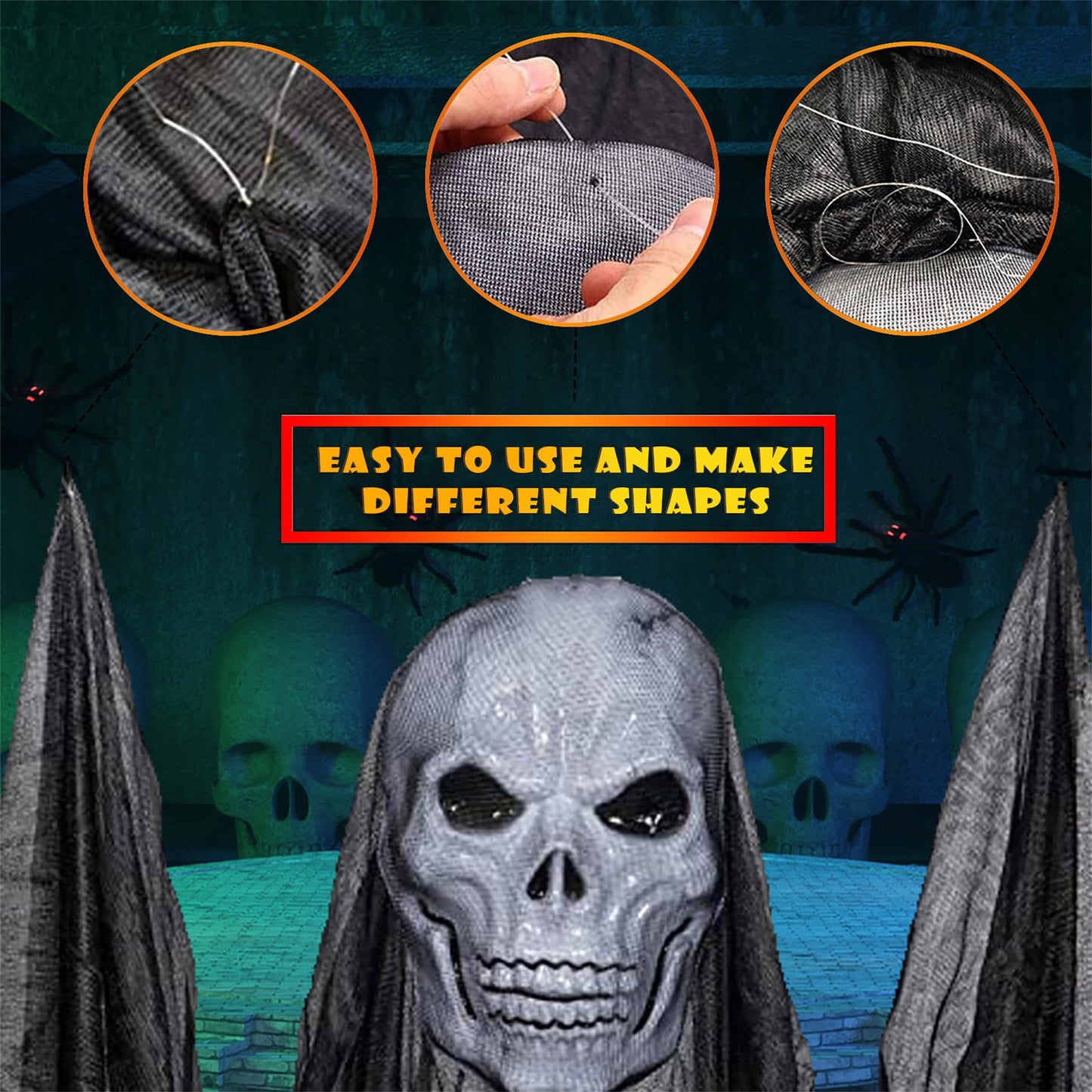 Lamgoa 12.3ft Halloween Ghost Hanging Decorations, Scary Hanging Reaper Motion Voice Activated with Creepy Sound & Glowing Mask Flying Ghost for Haunted House, Yard Home Party Indoor Outdoor Decor