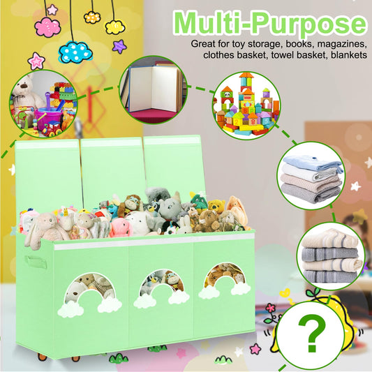 Extra Large Toy Box Chest, Toy Storage Organizer Bins with Transparent Windows, Foldable Storage Box for Kids,Boys,Girls,Toddler,Nursery Room,Playroom(Green Cloud)