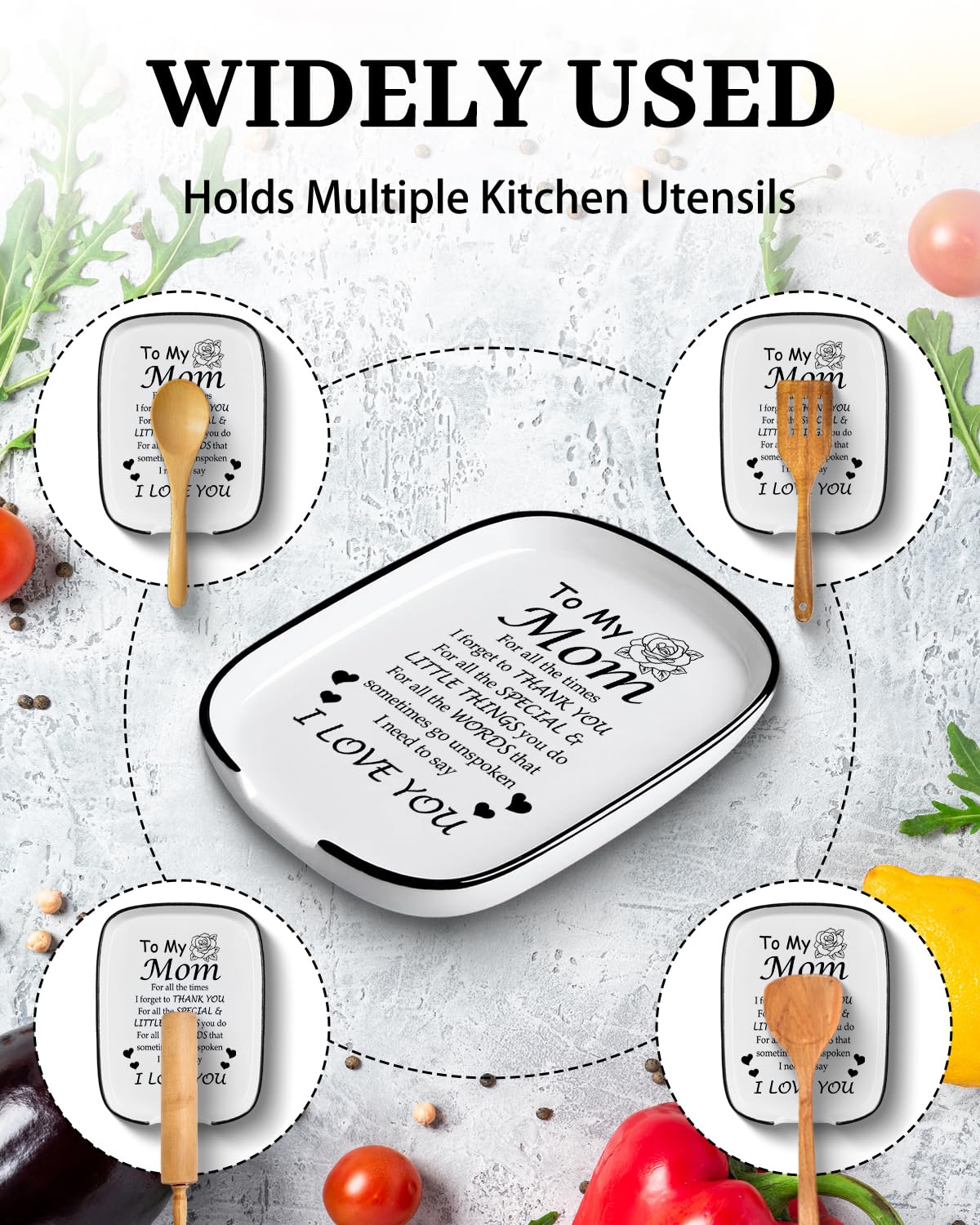 Thank You Gifts for Mom, I Love You Gift for Moms, Mothers Day Birthday Kitchen Gift for Mom Mother from Daughter Son, Spoon Rest for Stove Top, Spoon Holder for Kitchen Counter Decor