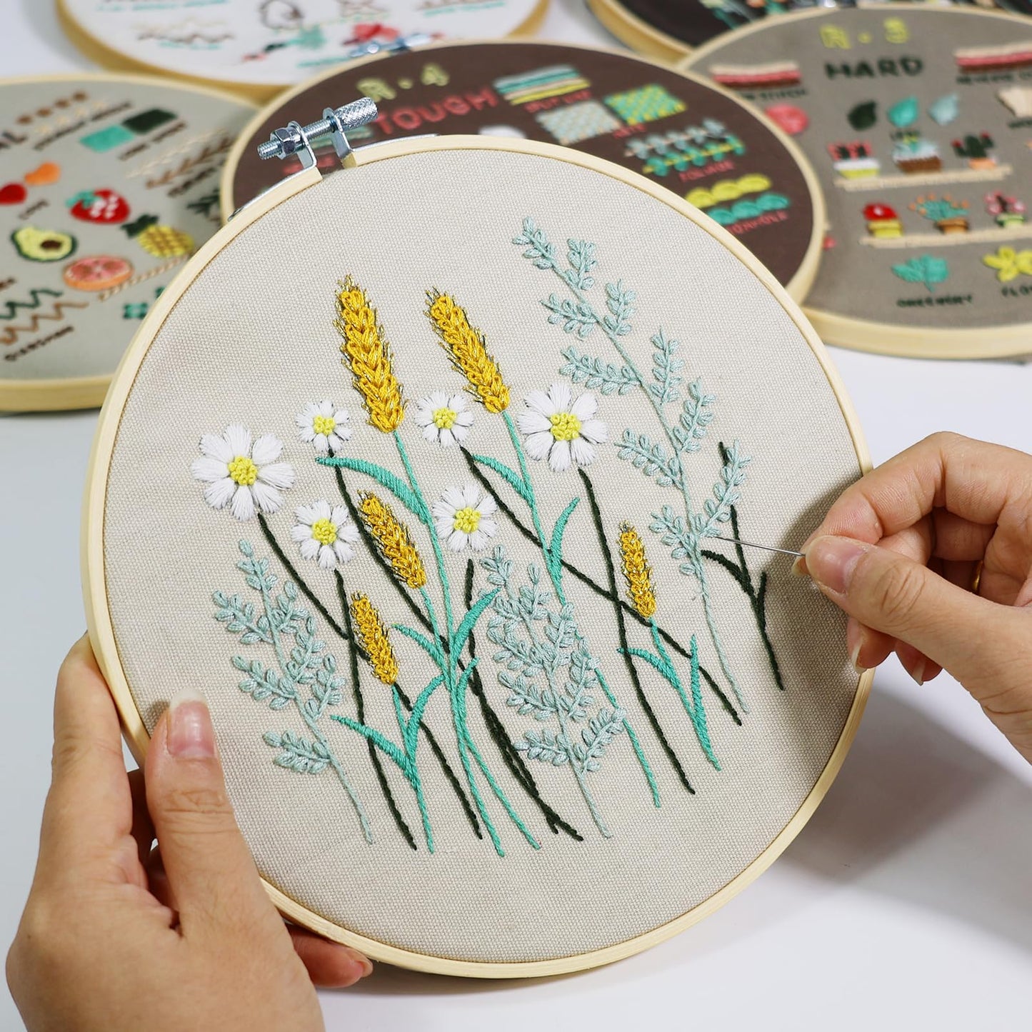 CYANFOUR 6 Stage Embroidery Kit for Beginners Adults, Easy to Learn 38 Different Stitches from Instruction & Video, Needlepoint Kits for Adults with Stamped Embroidery Patterns.