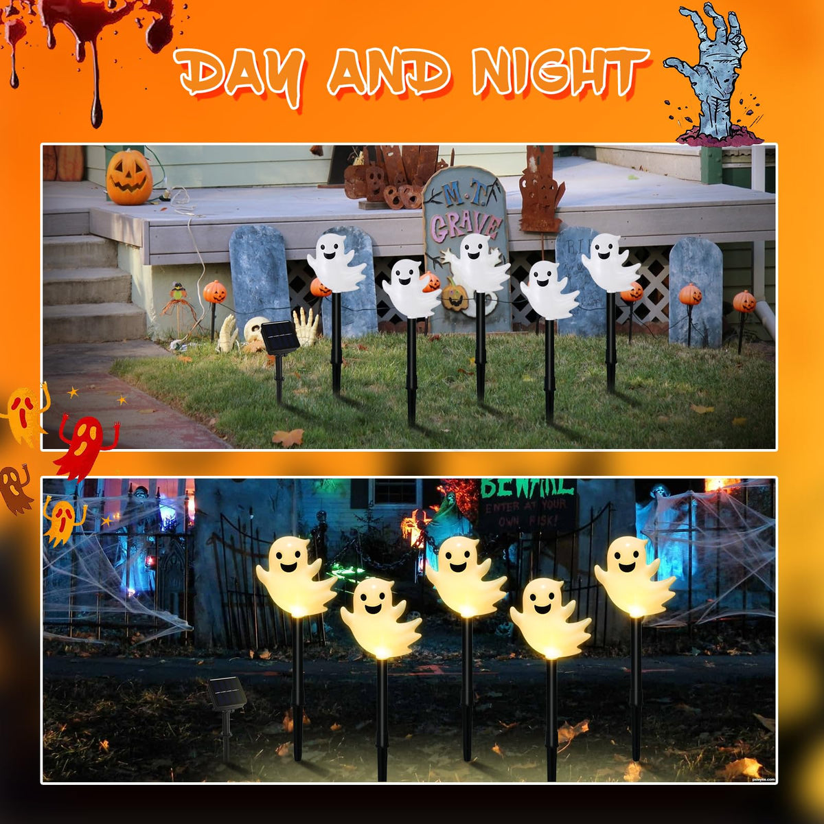 VOGVOG 10 Pack Solar Halloween Ghost Pathway Lights, 3D Solar Lights