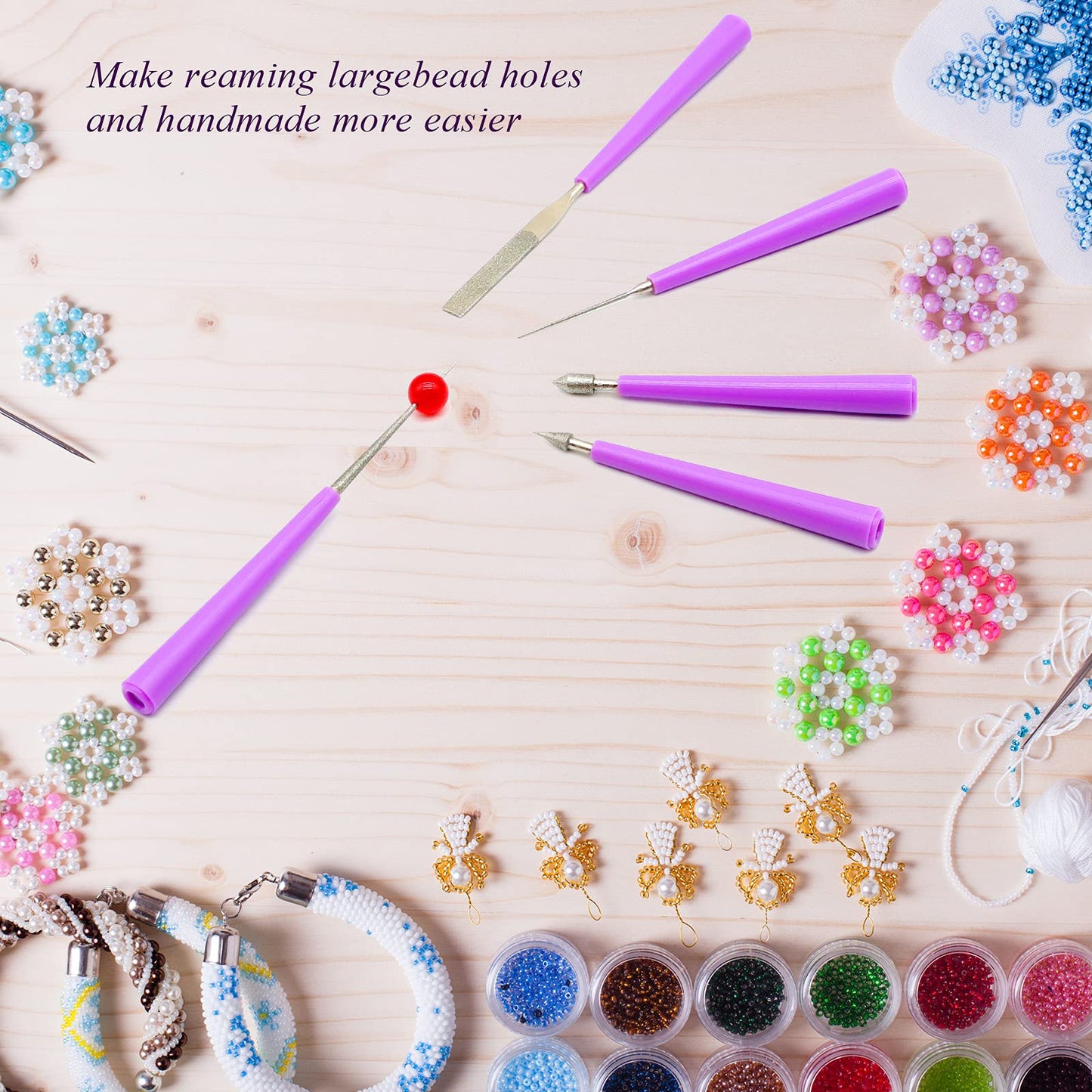 Bead Reamer for Jewelry Making, Bead Spinner Hole Enlarger Tool for Glass Plastic Metal Wood Beads, Remove Burrs, Enlarge Holes, Smooth Edges(5 Pieces)