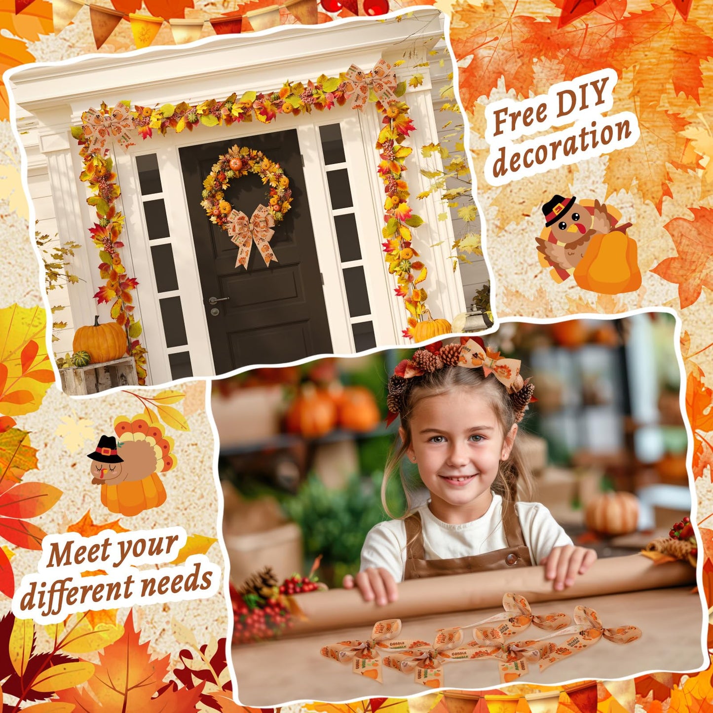 Chuangdi Turkey Print Ribbon 1.5 Inch 20 Yards Grosgrain Fall Ribbon Craft for Thanksgiving Party Decor Hair Bows Headbands Making and Craft Wrapping