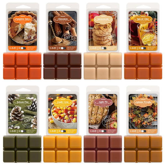 ARVIDSSON Autumn Scented Wax Melts, Fall Soy Wax Cubes for Wax Warmer, Strong Scent Fragrance Wax Tarts, Candle Melts Gift Set, Pumpkin Spice, Cinnamon, Spiced Cider, Pine, Candy Corn, Autumn Wreath