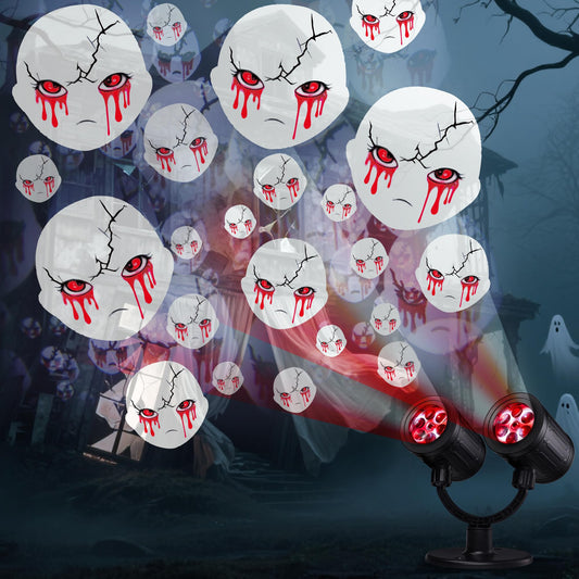 Halloween Projector Lights Outdoor, Double Head Dynamic Halloween Lights Projector with Timer, Waterproof White Ghost Decorations Light for Indoor Outdoor Home Window Wall Decorations