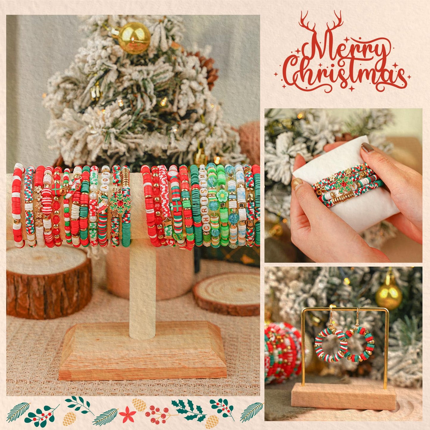 Gionlion Christmas Bracelet Making Kit, Clay Beads Friendship Bracelet Kit Christmas Crafts Gifts for Girls Ages 6-12, Gold Beads Charm Bracelet Maker Set Preppy Jewelry Making Kit Gifts for Teen