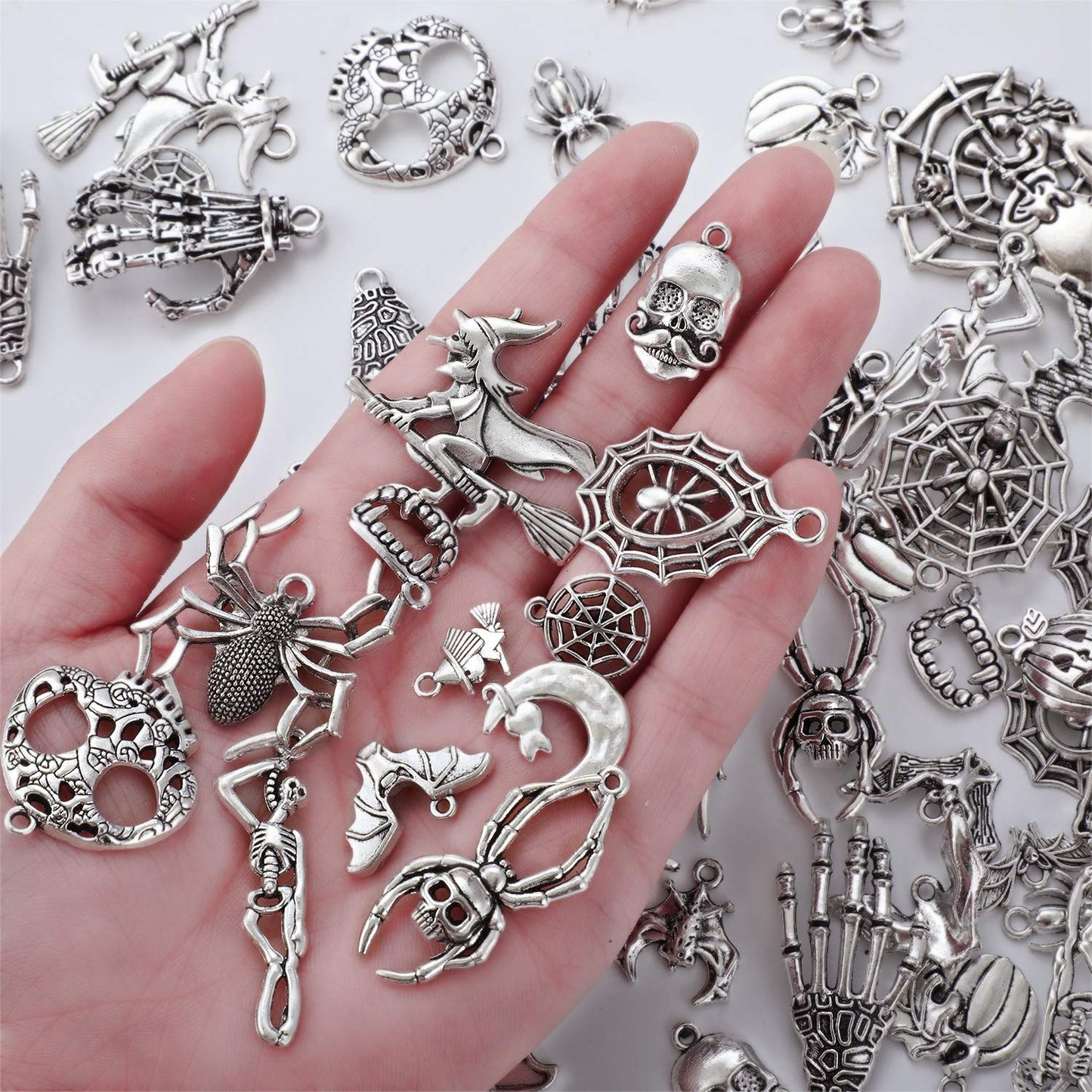 80 Pieces Halloween Charms Pendants Antique Silver Pendants Halloween Jewelry Making Accessory for DIY Necklace Bracelet