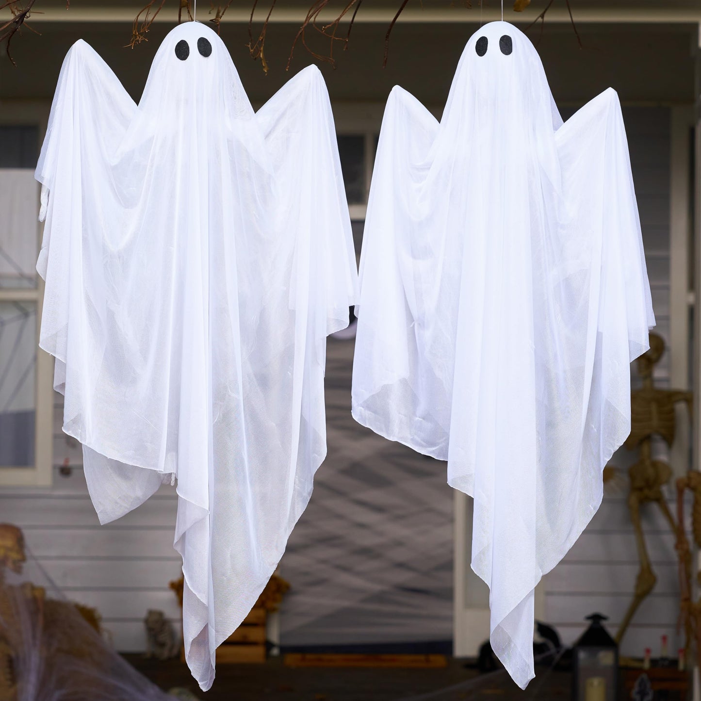 JOYIN 2 Pcs 47” Halloween Hanging Light up Ghost with Blue LED Light, Halloween Hanging Ghosts Decoration for Front Yard Patio Lawn Garden Party Decor Indoor Outdoor