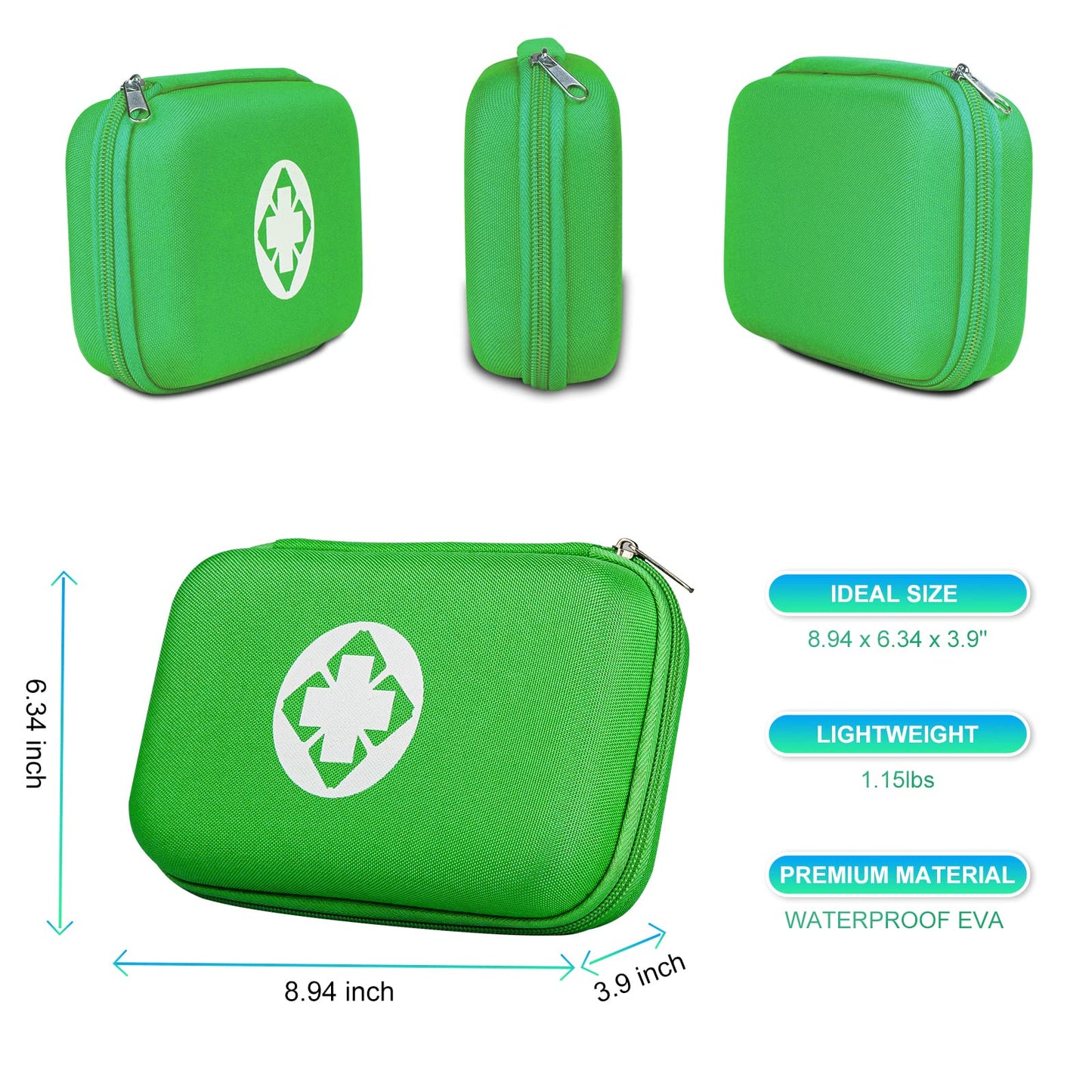 276 Car First Aid Kit for Business, Portable First Aid Kits Travel Szie Emergency Essentials Supplies for Outdoor Activities Skating Boating, Green AMORNING