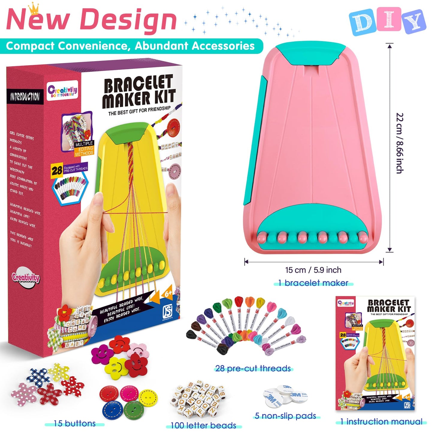 Friendship Bracelet Making Kit for Girls Ages 8-12, Kids Jewelry Making Kit with 28 Pre-Cut Threads and Letter Beads, Arts and Crafts for Kids, Birthday Easter Gifts for 6 7 8 9 10 11 12 Year Old