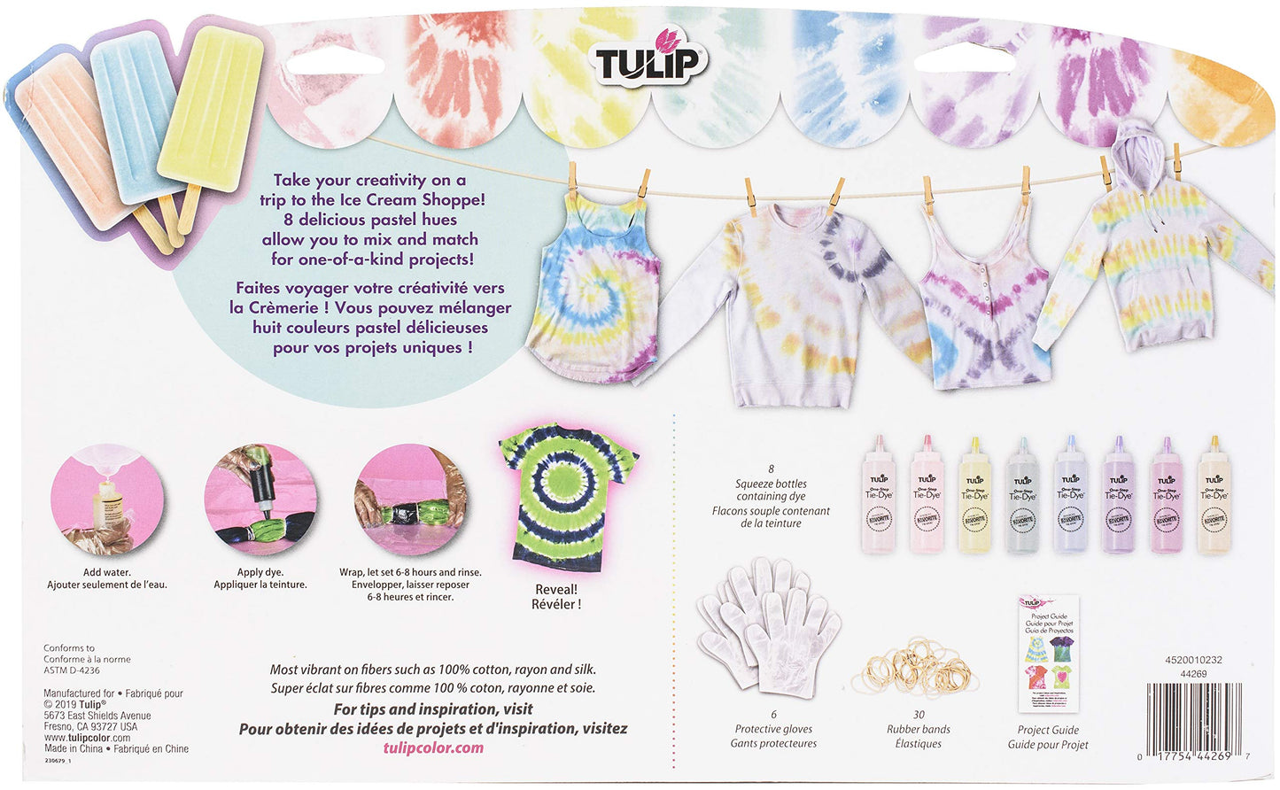 Tulip One-Step Tie-Dye Kit Tulip Fabric Dye 44269 Fdy Lg 2.75Oz Ice Cream Shoppe 8-Color Kit, Pastel