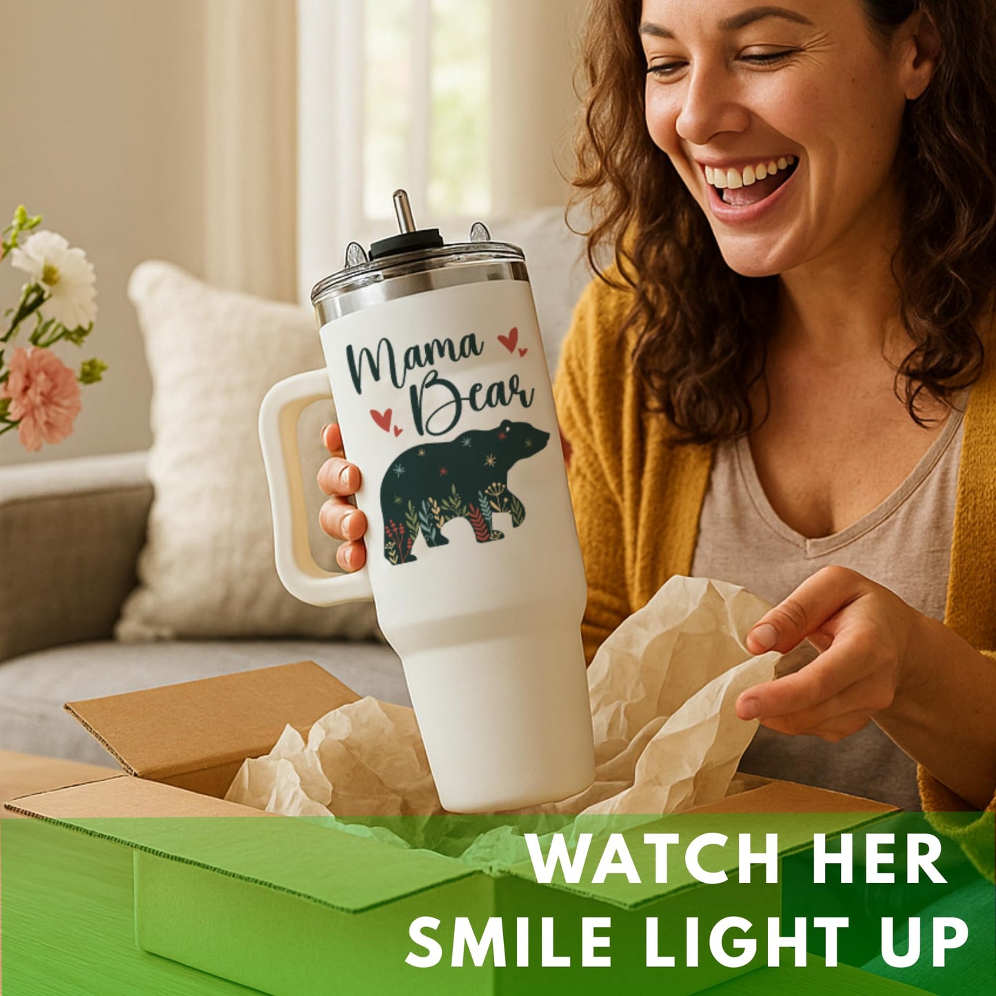 Mothers Day Gifts For Mom - Mama Bear Tumbler With Handle 40oz, Mommy Coffee Mug, Mama Tumblers, Momma Gift Ideas, Funny Birthday Present For Her, Cute Mother Day Gift Tumbler, Mom Cup