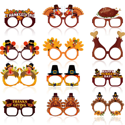 Thanksgiving Outfit Women - 12 PCS Paper Eyeglasses - Thanksgiving Dress Shirts Pajamas Sweatshirts for Girls | Friendsgiving Decorations Decor Party Supplies Essentials for Adults