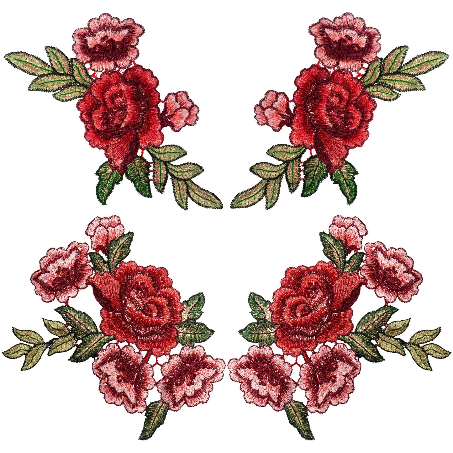 HINZIC 4pcs Peony Flower Embroidered Applique Sew Iron on Patches Bouquet Boho for Wedding Dress Clothes Jeans Hat Jackets Backpacks Bags Sweater Repairing Arts Craft Sew Making(Red)