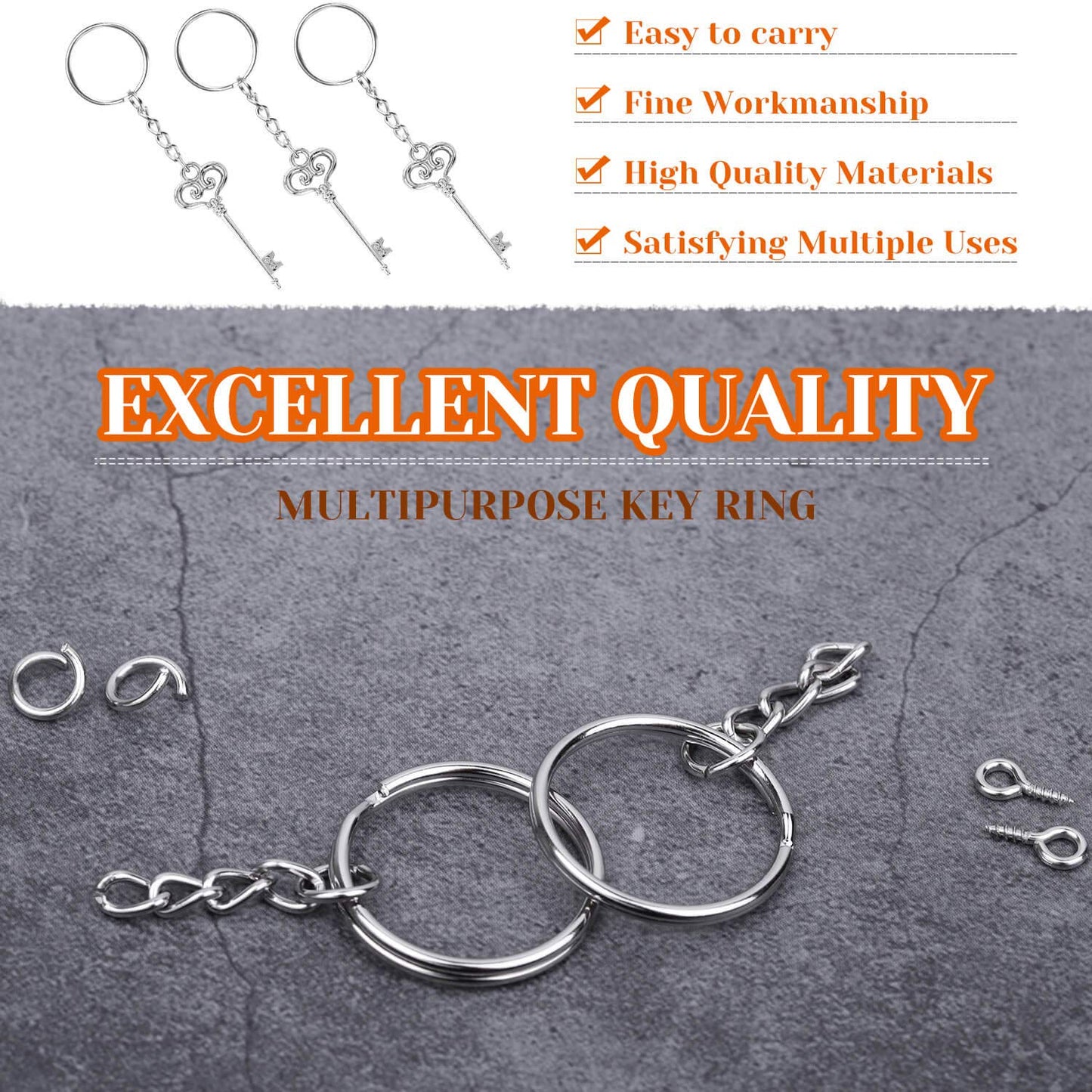 Audab 360Pcs Keychain Bulk, 120Pcs Keychain Rings with Chain and Open Jump Ring with Screw Eye Pins for Crafts and Jewelry Making