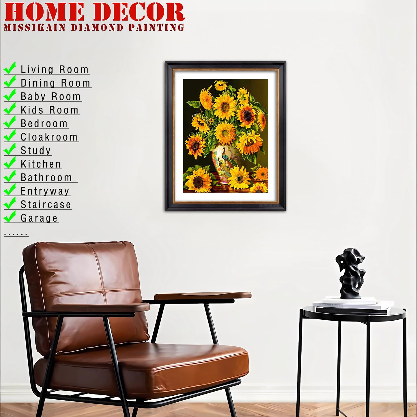 MISSIKAIN Diamond Art Painting Kits for Adults & Beginners, 5D Sunflower Flower Diamond Paintings for Home Wall Decor, Paint Sunflowers Flowers with Round Diamonds by Numbers, Full Drill, 12x16 inch