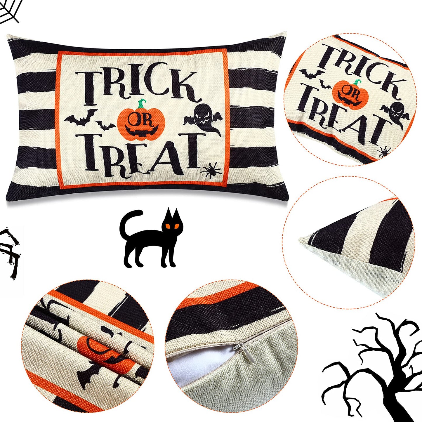2 Pieces Happy Halloween Pillow Covers 20 x 12 Inch Trick or Treat Cushion Cover Rectangular Halloween Throw Pillow Cover Halloween Pillow Case Rectangular Pillowcase for Bed Sofa Home (Ghost)