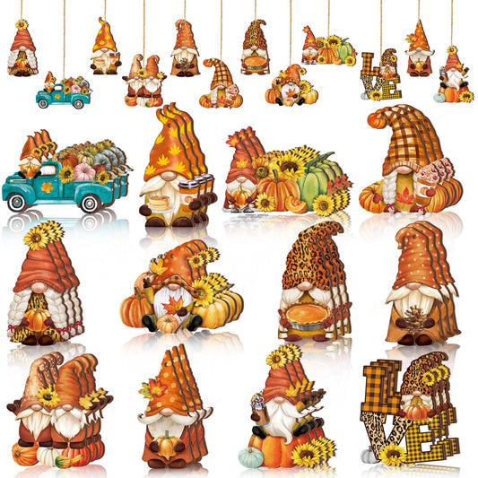36 Pcs Thanksgiving Ornaments for Tree Fall Thanksgiving Tree Decorations Gnomes Wooden Hanging Ornaments Pumpkins Leaves Flowers Autumn Decorations for Holiday Party Supply(Vintage Style)