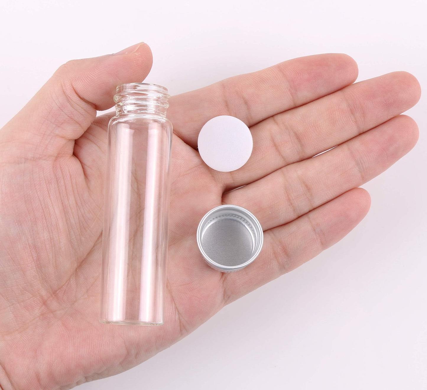 MaxMau 24 Glass Small Bottles 20ml Mini Jars with Screwed Metal Lids Clear Tiny Vials Aluminium Top Caps Sealed Storing Jewelry Beads Miniature Sample Bottle Wedding Favors Art Crafts DIY Decor