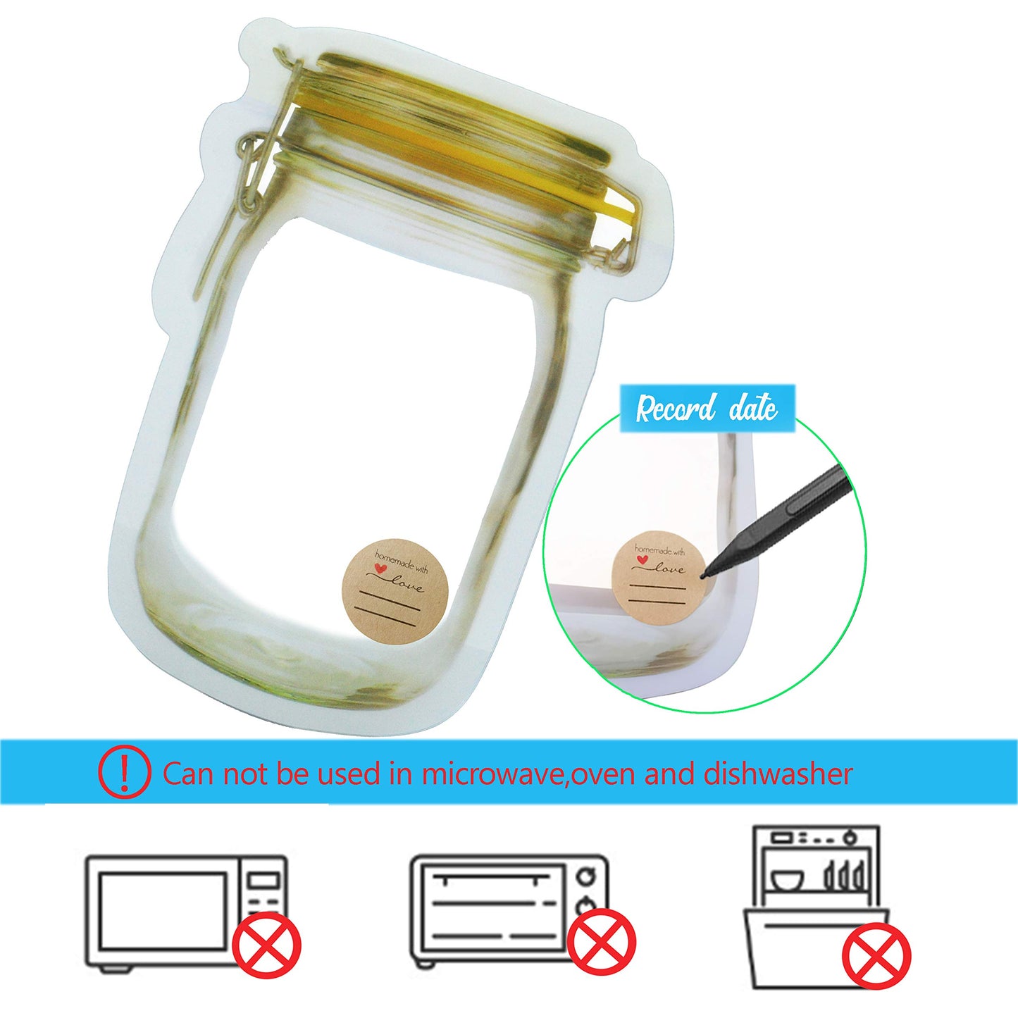 laffeya 30pcs Mason Jar Bags, Portable Cookies Nut Candies Saver Storage Bags, Reusable Snack Storage Bags, Picnic Camping Sealed Bags