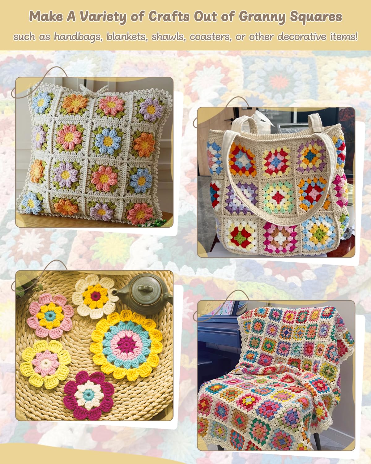 Crochet Kit for Beginners, Granny Square Crochet Kit for Adults Includes Crochet Blocking Mat Crochet Book, Beginner Crochet Kit for Kids Learn to Crochet Granny Squares Blanket Bags (GRP A)