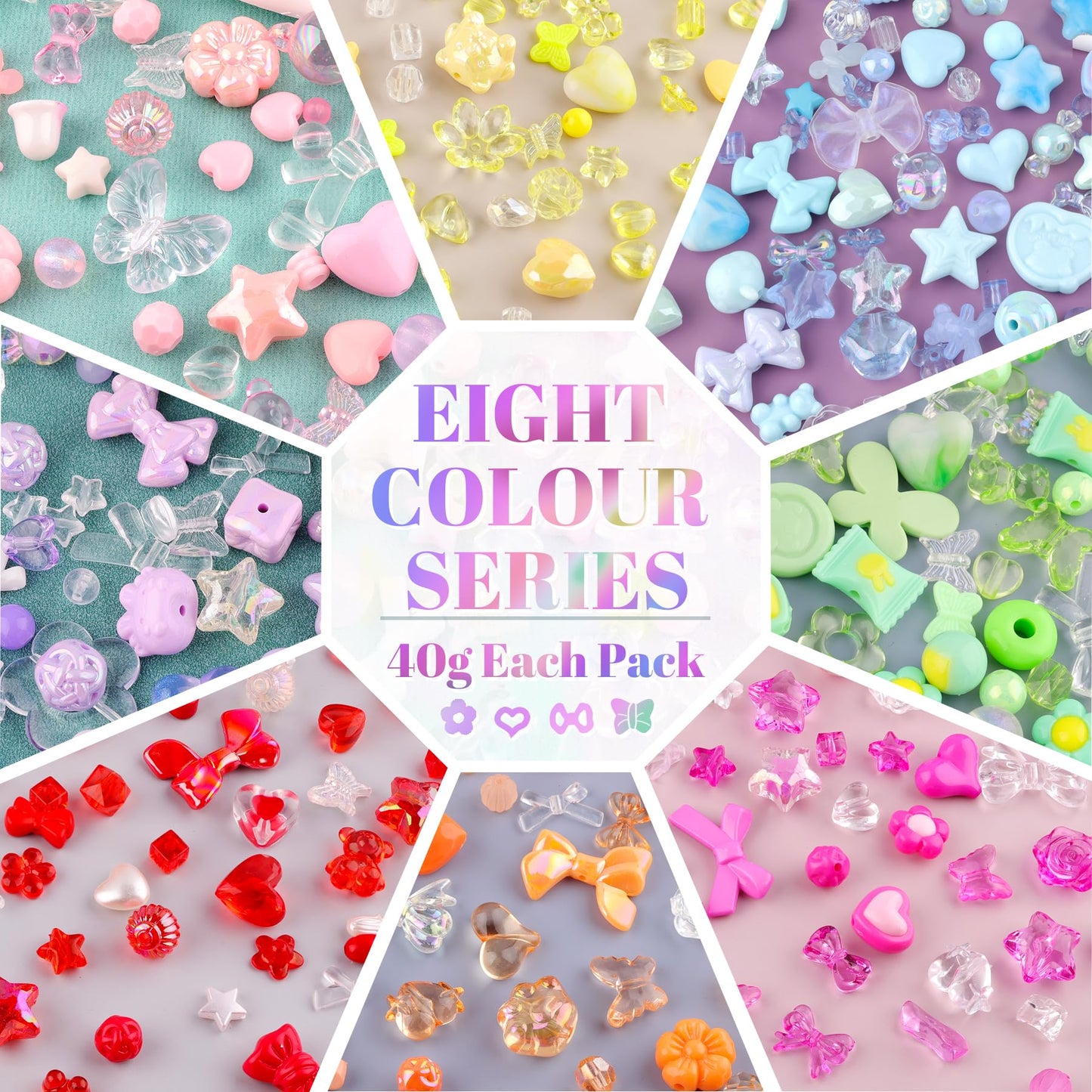 TINKRSTUFF Assorted 400PCS Mix Acrylic Beads for Bracelet Making, Flower Bow Butterfly Candy Heart Gummy Bear Kawaii Aesthetic Beads,Cute Beads for Jewelry Making DIY Necklace Keychain Phone Charms