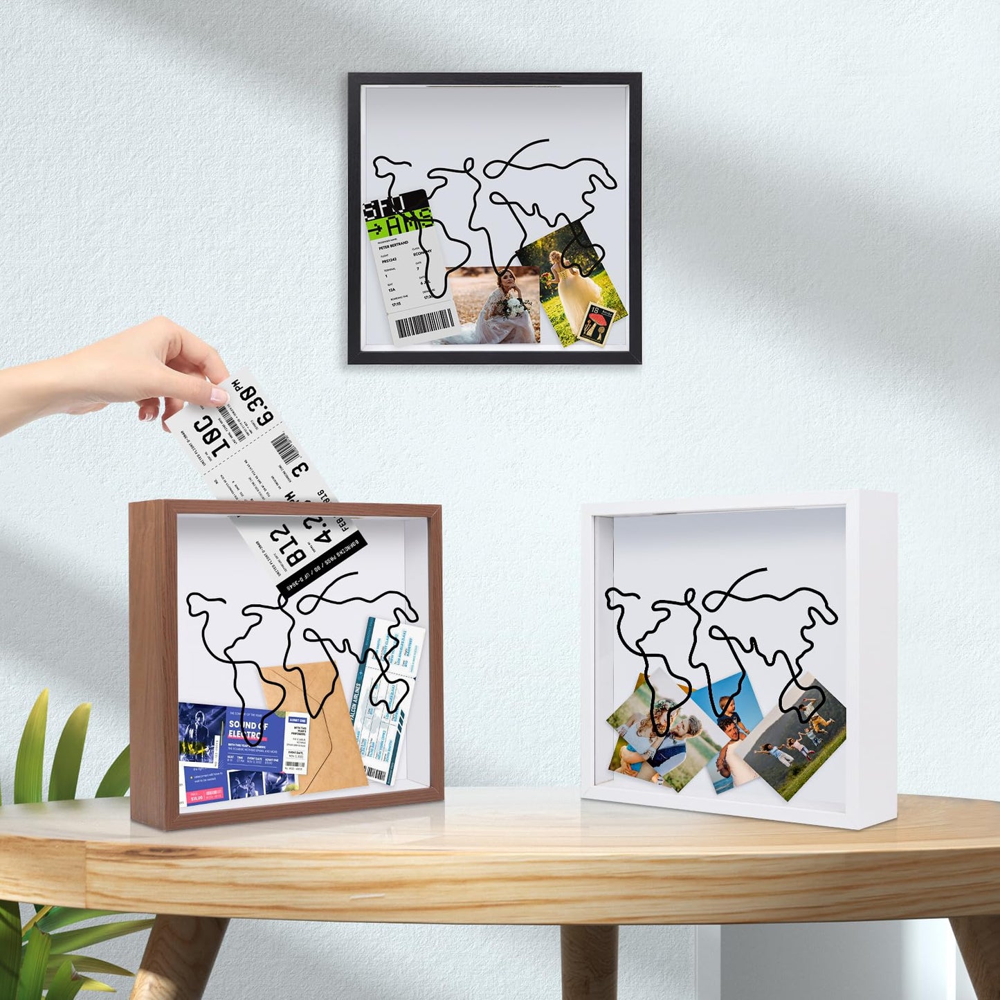 Adventure Archive Box 12x12inch Gifts for Dad Father From Wife/Daughter/Son, Wooden Travel Shadow Box with Slot, Loading Tickets Display Case Memories Travel Box Frame for Keepsake, Dark Brown