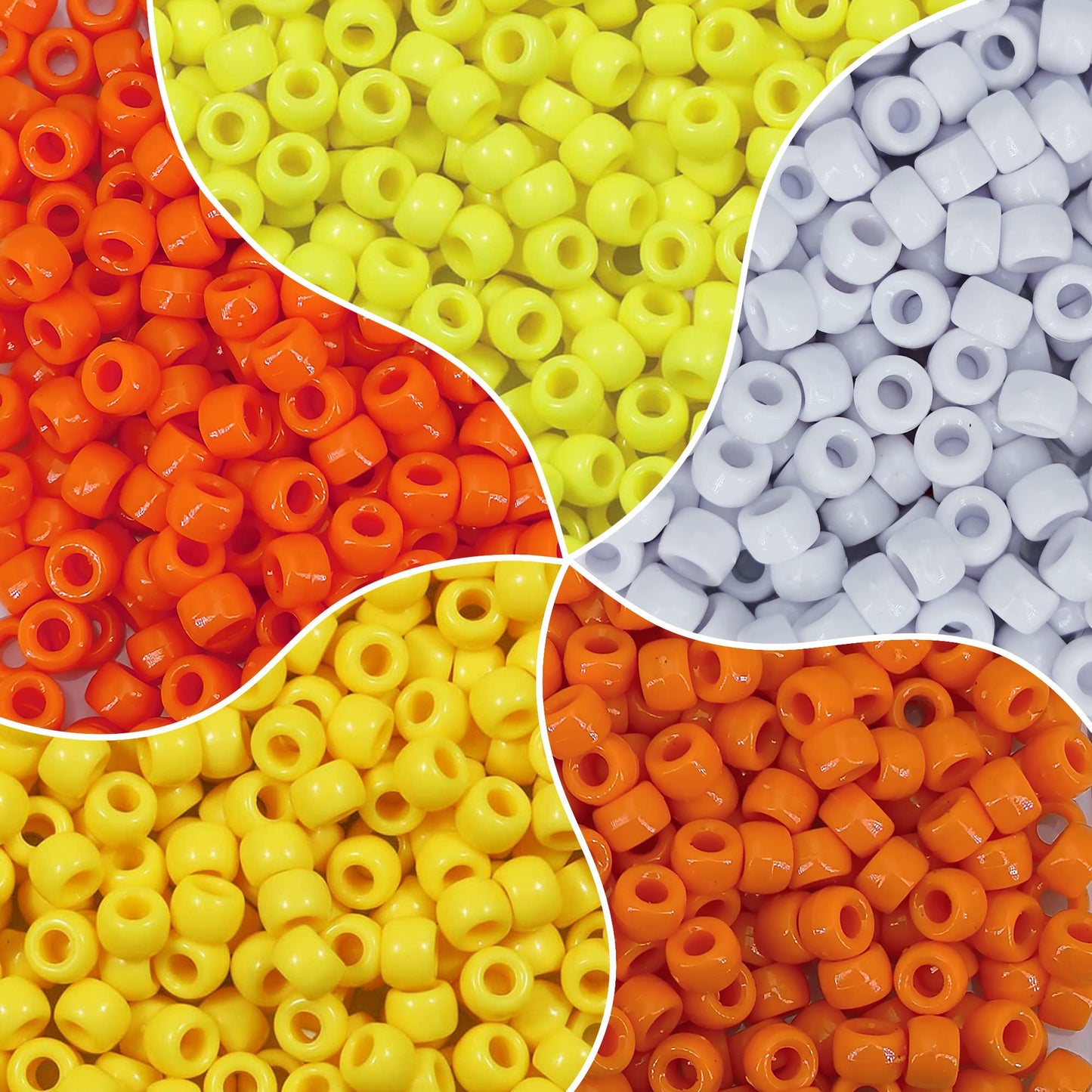 MIIIM 1000PCS 6x9mm Pony Beads Bulk, 5 Styles Yellow Pony Beads for Bracelets Making Kit, Kandi, Hair Braids Crafts for Jewelry Making (Yellow)