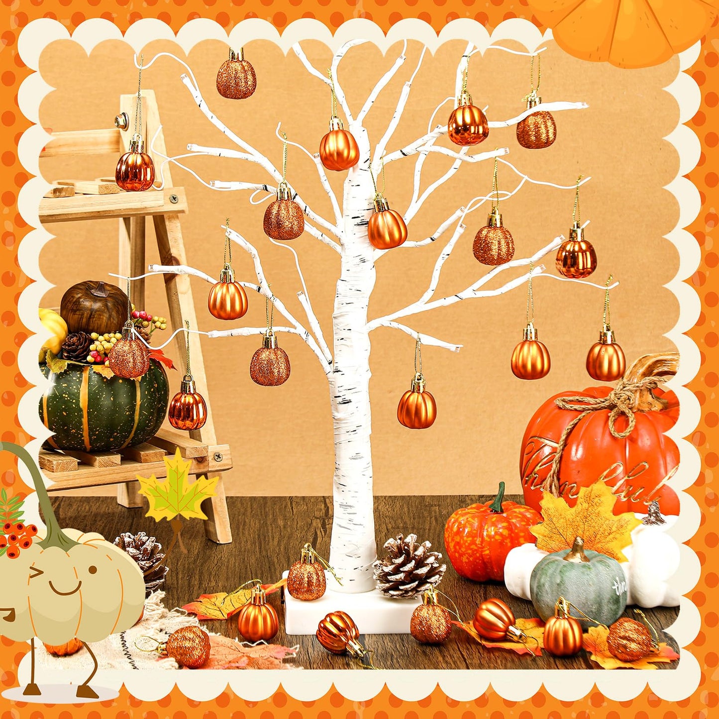 36 Pcs Thanksgiving Pumpkin Hanging Ornaments Fall Tree Decorations Mini Pumpkin Ball Decorations Farmhouse Fall Ornaments for Small Tree for Autumn Halloween Christmas(Gold)